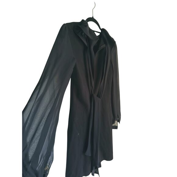 Slate & Willow Sheer Sleeve Tie Sheath Dress Black Size 2 Cocktail Evening Event - Picture 7 of 8